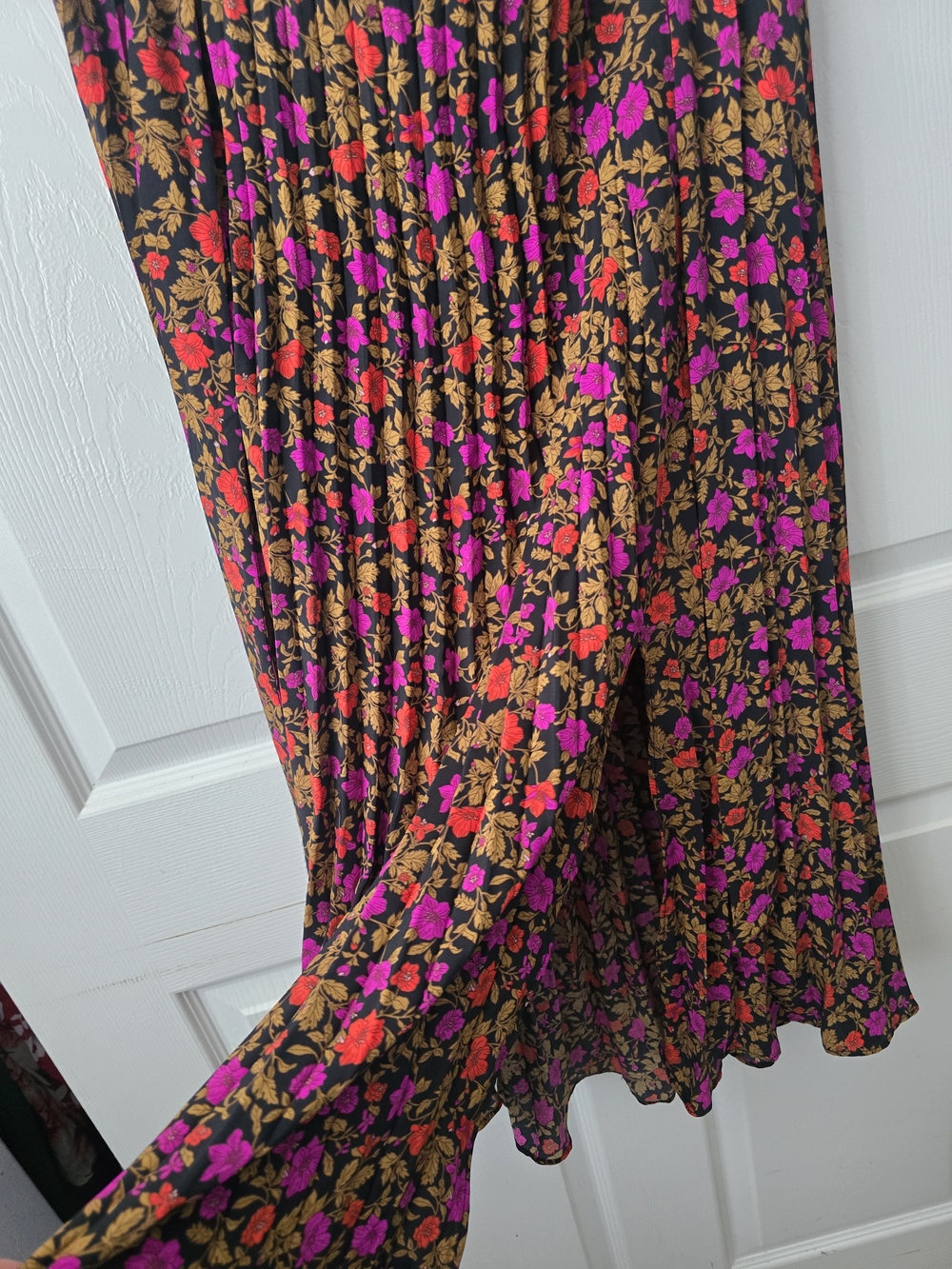 Skies Are Blue Black Maxi Skirt with Pink, Red & Tan Floral Print